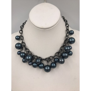 blue Beads Chunky Gun‎ Metal Black Chain Necklace Goth Steampunk